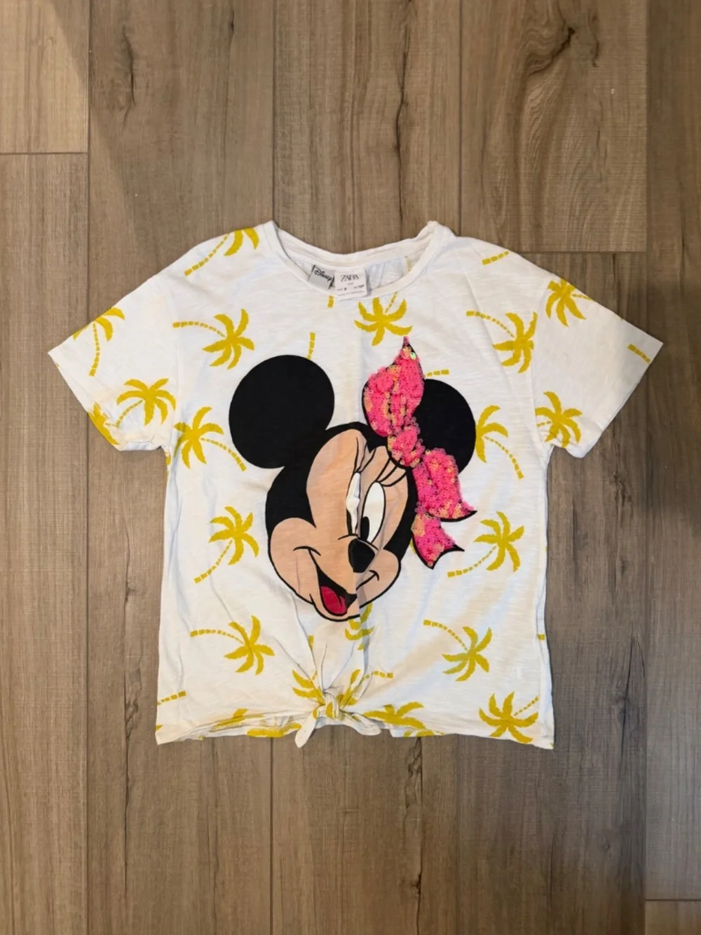 Set-ZARA Kids Disney Minnie Mouse Tee & Denim Short Overalls Set Size 9/10